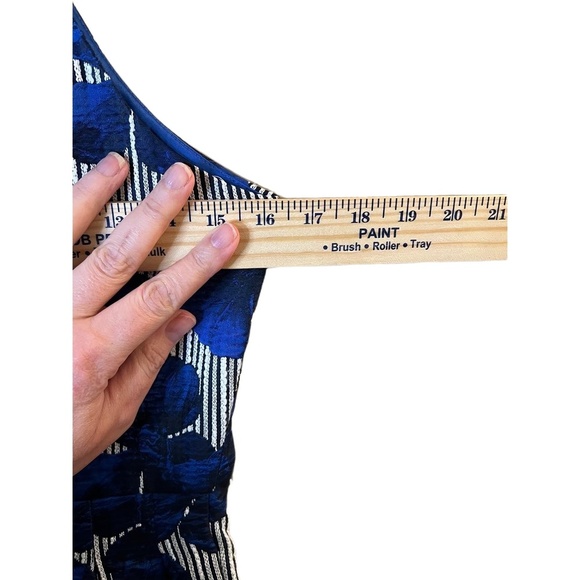 Belle Badgley Mischka Blue Floral Striped Sleeveless Fit And Flare Dress Size 2 - Picture 7 of 11